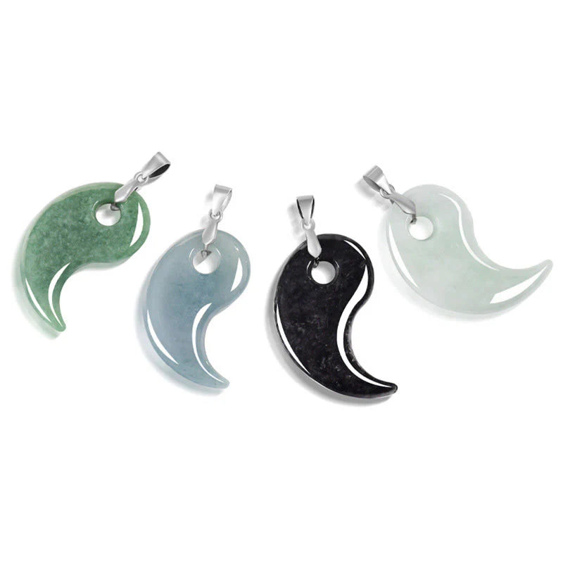 Buddha Stones Teardrop Design Jade Titanium Steel Chain Necklace Luck Pendant