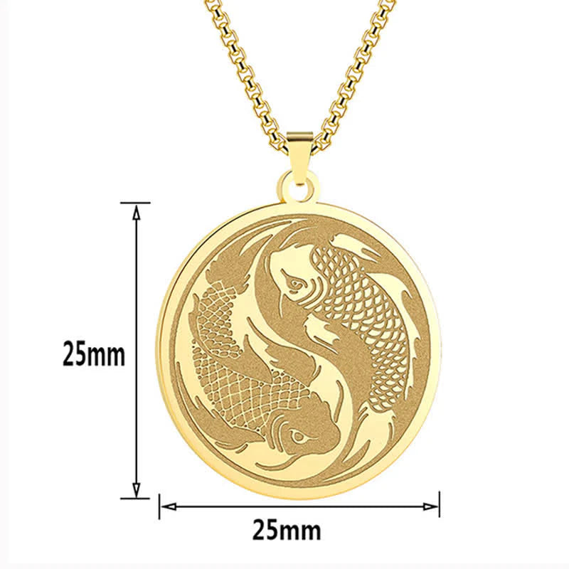 Buddha Stones Stainless Steel Double Koi Fish Success Necklace Pendant