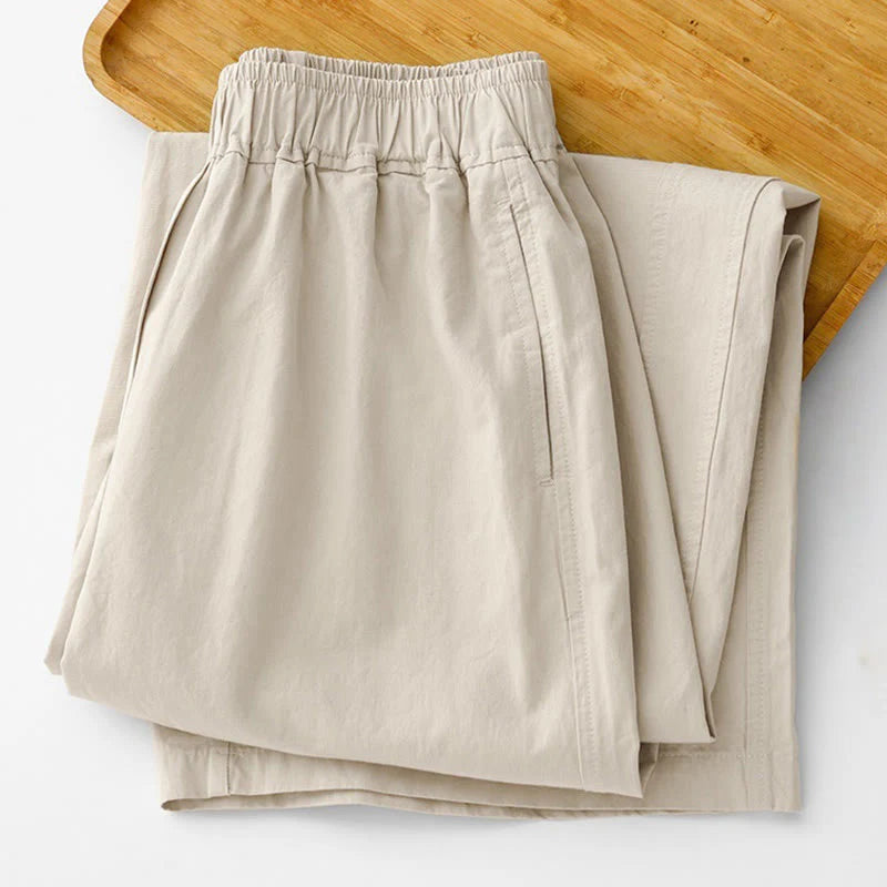 Buddha Stones Spring Commute Solid Color High Waist Women's Wide Leg Cotton Linen Pants With Pockets