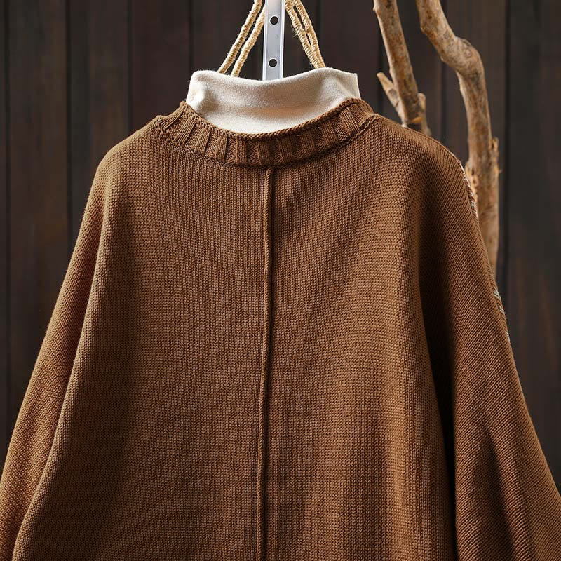 Buddha Stones Floral Buttons Cotton Women's Long Batwing Sleeve Knitted Cardigan