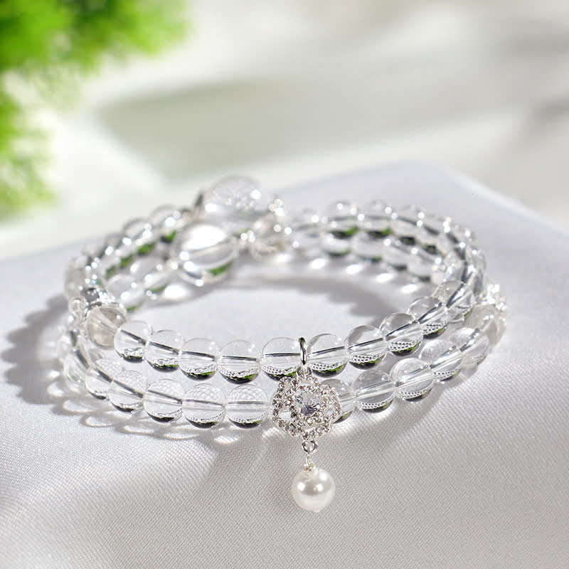 Buddha Stones Natural Clear Quartz Pearl Clarity Bracelet
