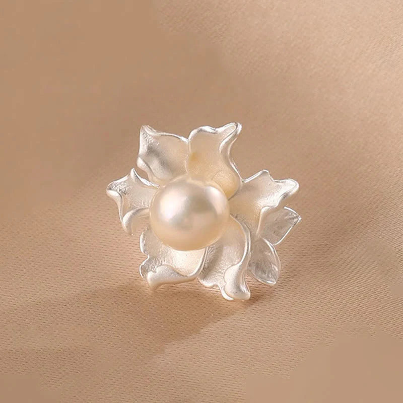 Buddha Stones Natural Pearl Copper Flower Healing Stud Earrings