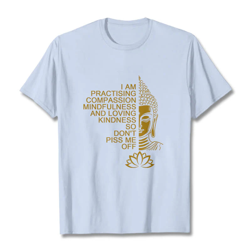 Buddha Stones Casual Golden Side Buddha Lotus Flower Pattern Cotton Tee T-Shirt