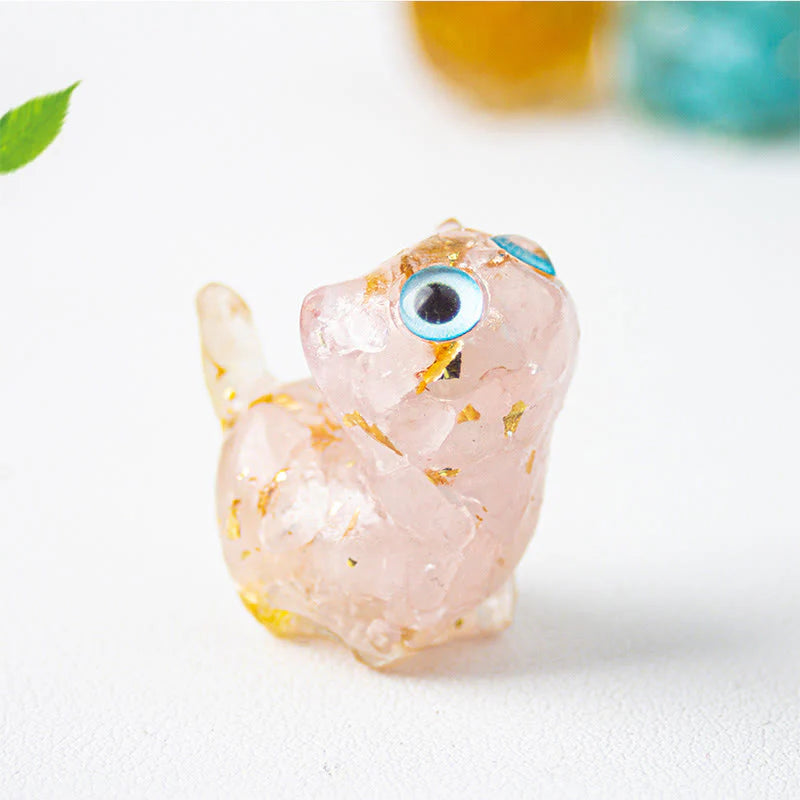 Buddha Stones Crystal Drip Resin Small Cat Serenity Fulfilment Decoration Statue