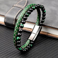 Buddha Stones Green Tiger Eye Double Wrap Braided Leather Strength Bracelet