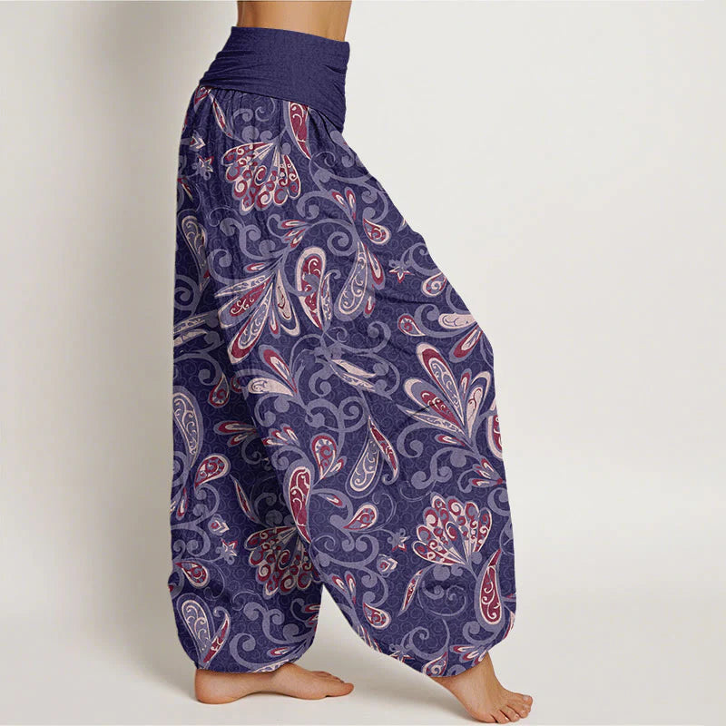 Buddha Stones Cotton Casual Flower Petals Design Women's Elastic Waist Harem Pants