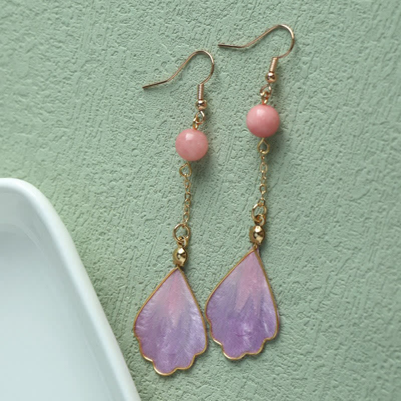 Buddha Stones Handcrafted Silk Art Petal Good Fortune Blessing Dangle Hook Earrings