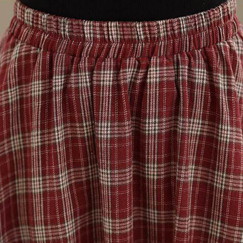 Buddha Stones Women's Plaid Pattern Cotton Skirt With Pockets