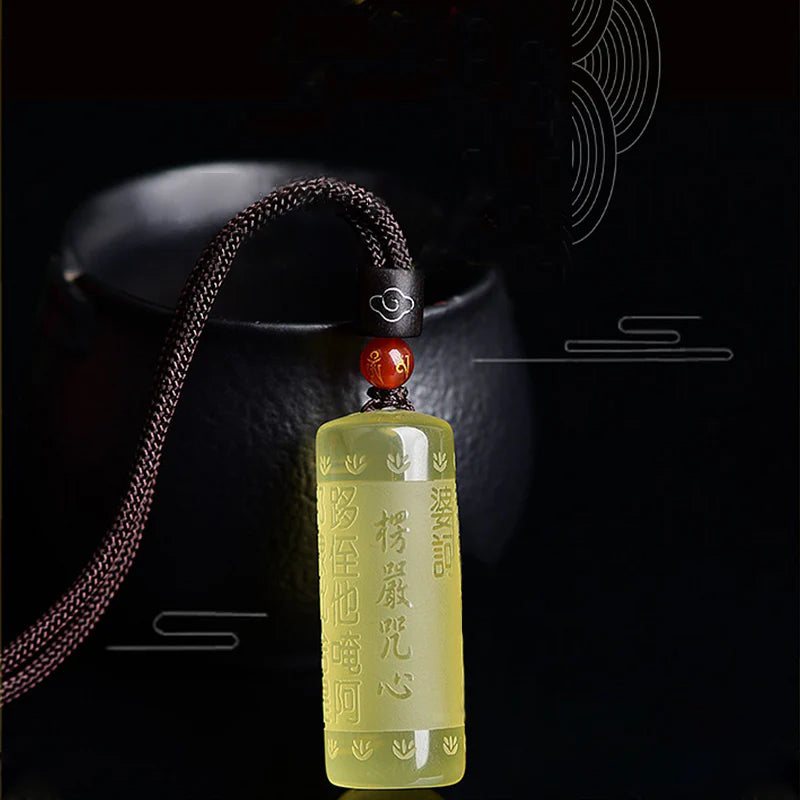 Buddha Stones Heart Sutra Citrine Happiness Strength Necklace Pendant