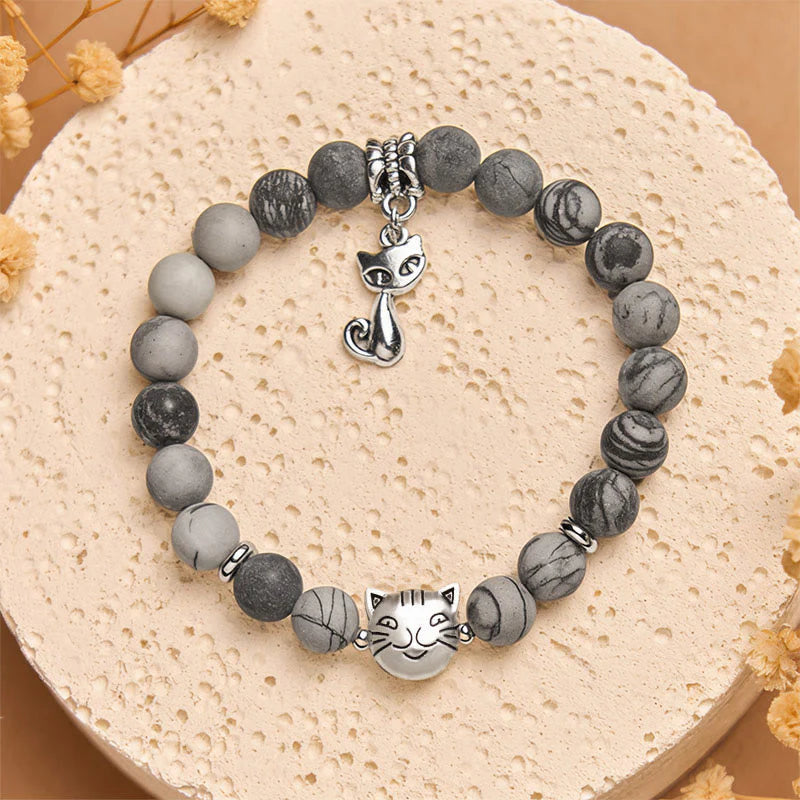 Buddha Stones Wishing Love and Safety for Your Cat Grey Tabby Bracelet Includes Gift Message Card