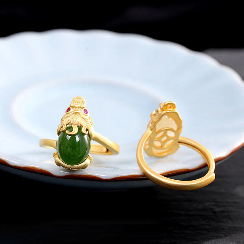 Buddha Stones 18k Gold-plated Pixiu Jade Wealth Ring (Extra 35% Off | USE CODE: FS35)