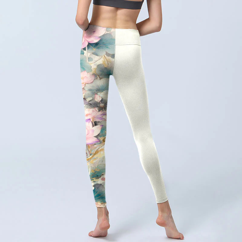 Buddha Stones Lotus Petals Leaves Pattern Print Gym Leggings Women's Yoga Pants