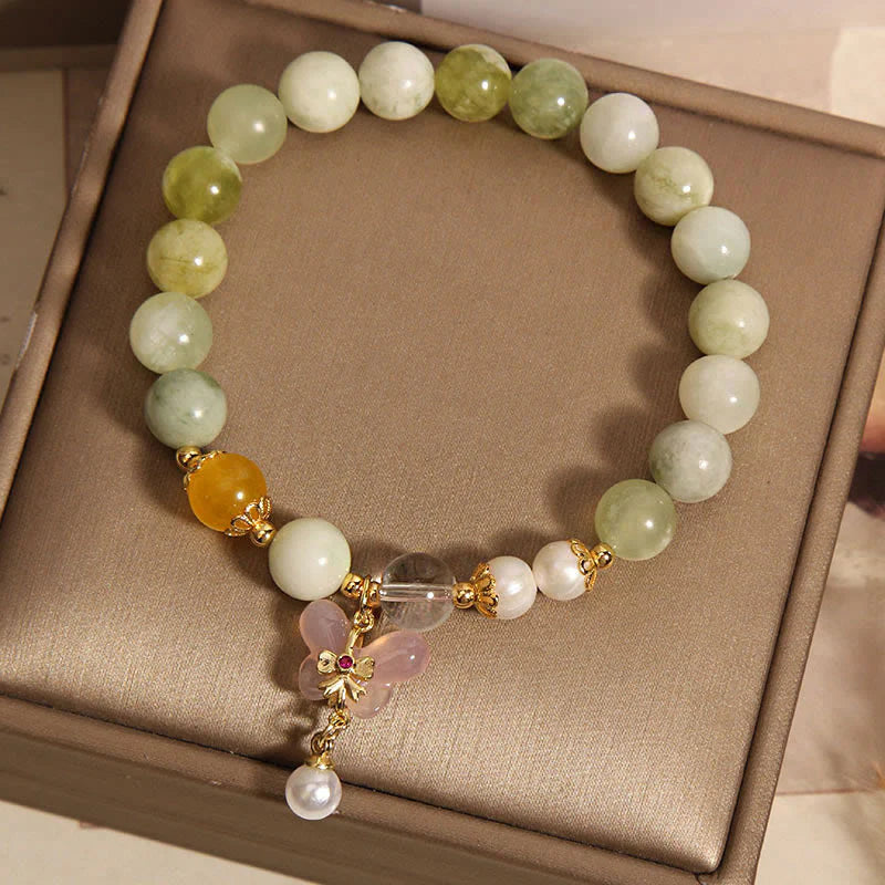 Buddha Stones Natural Butterfly Serpentine Jade Yanyuan Agate Luck Bracelet