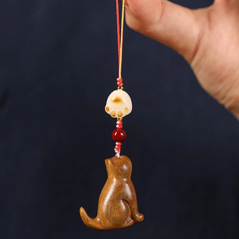 Buddha Stones Small Leaf Red Sandalwood Green Sandalwood Sandalwood Sitting Cat Sooth Phone Hanging Decoration