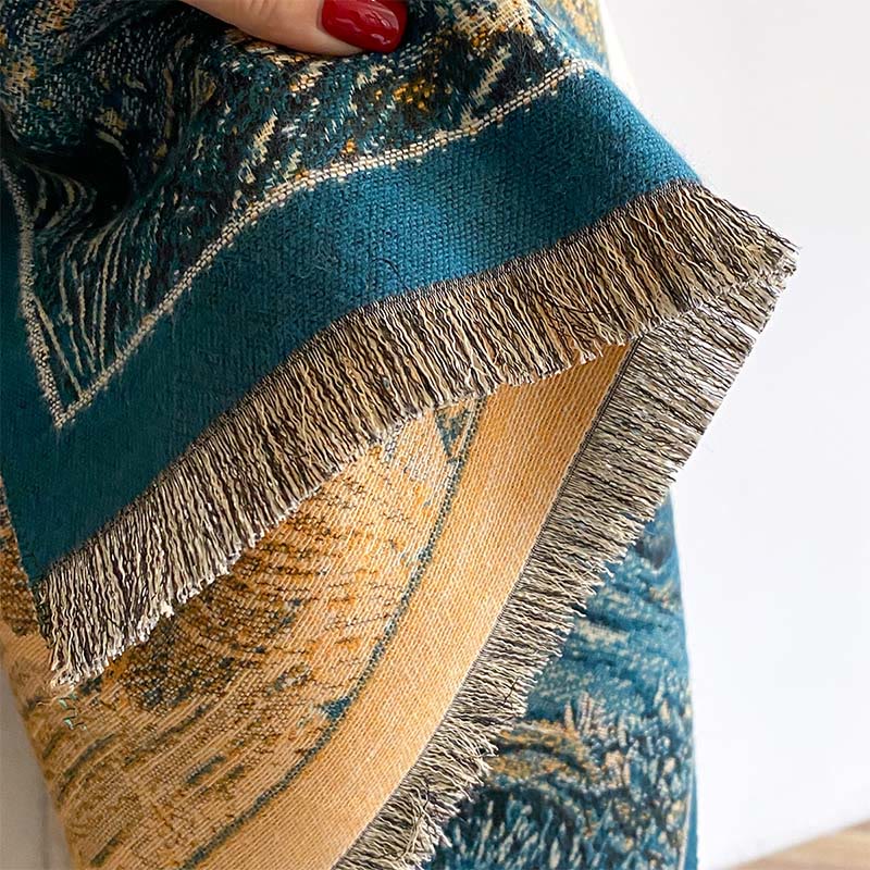 Buddha Stones Winter Gradient Color Warm Hills Trees Pattern Cozy Scarf Shawl
