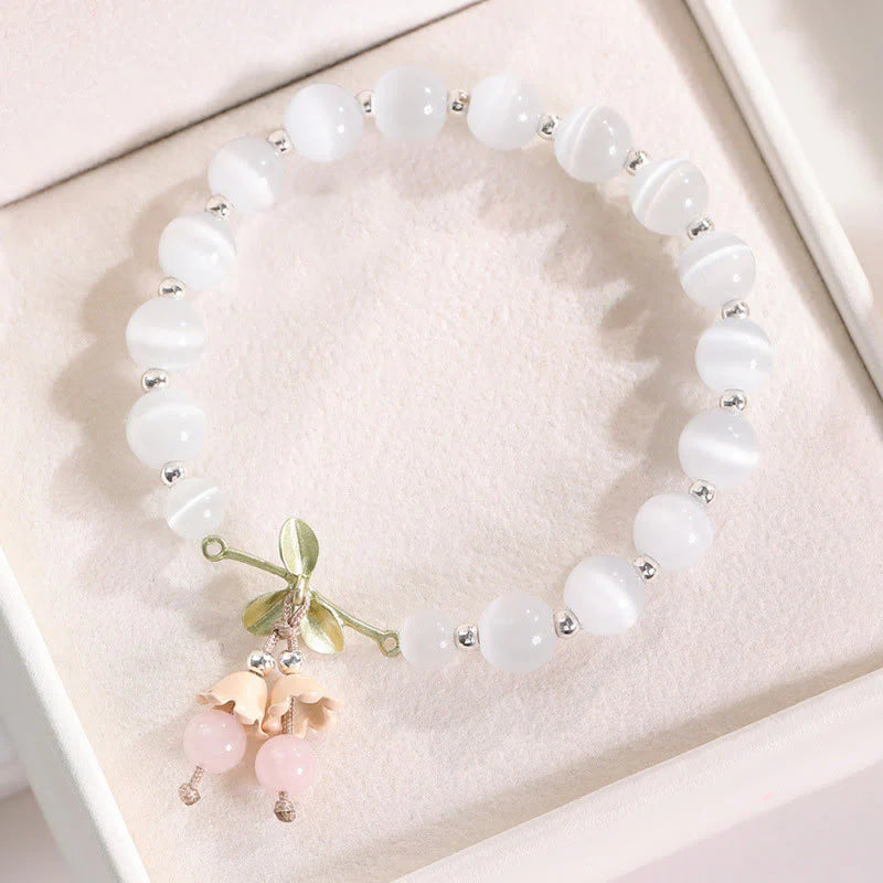 Buddha Stones Cat's Eye Green Aventurine Blue Chalcedony Pink Crystal Peace Orchid Charm Bracelet