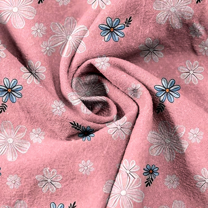 Buddha Stones Pure Cotton Daisy Pattern Women's Elastic Waist Pants With Pockets