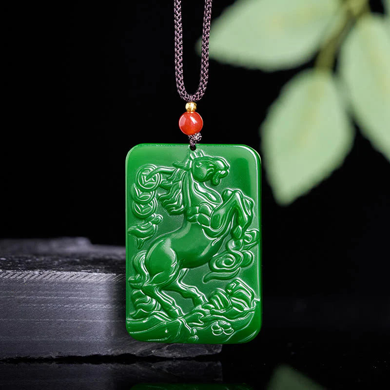 Buddha Stones Year Of The Horse Jade Abundance  Necklace Pendants