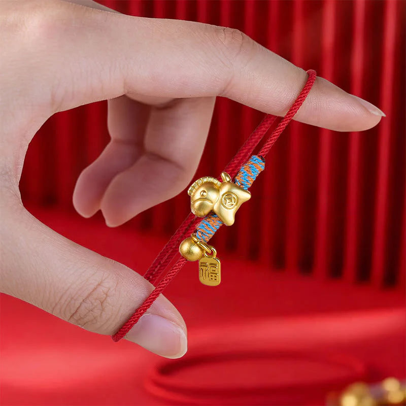 Buddha Stones Year Of The Horse Fu Character Handwoven String Luck Connection Bracelet