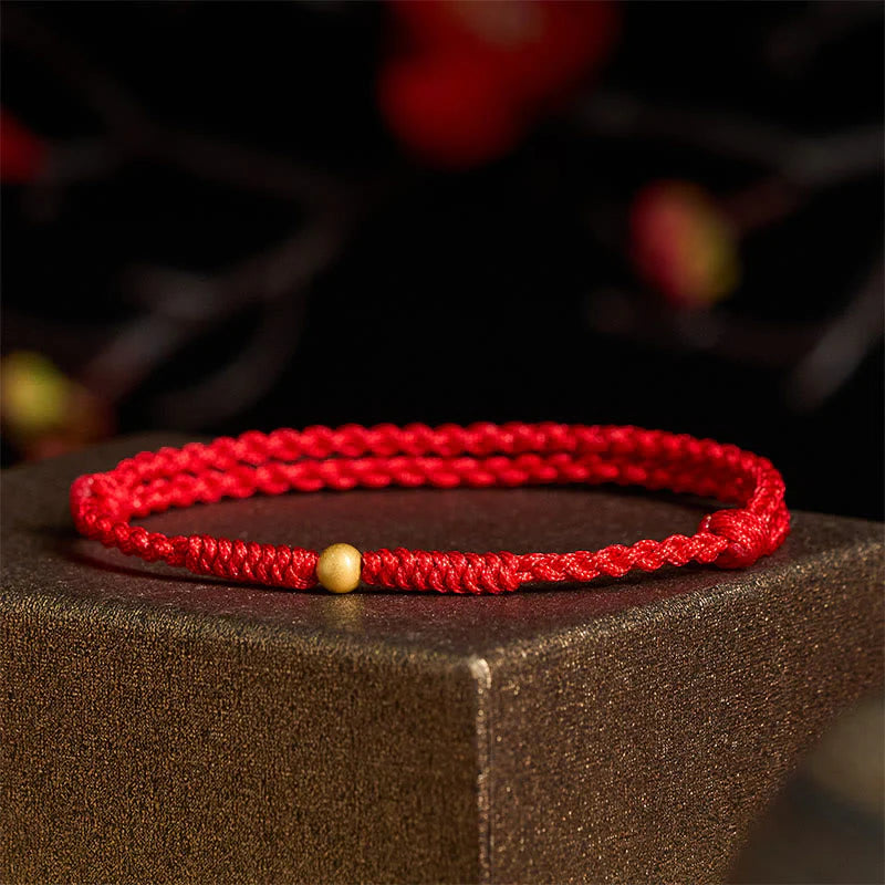 Buddha Stones A Simple Wish for You 925 Sterling Silver Plated Gold Single Bead Red Rope Bracelet Anklet Includes Gift Message Card