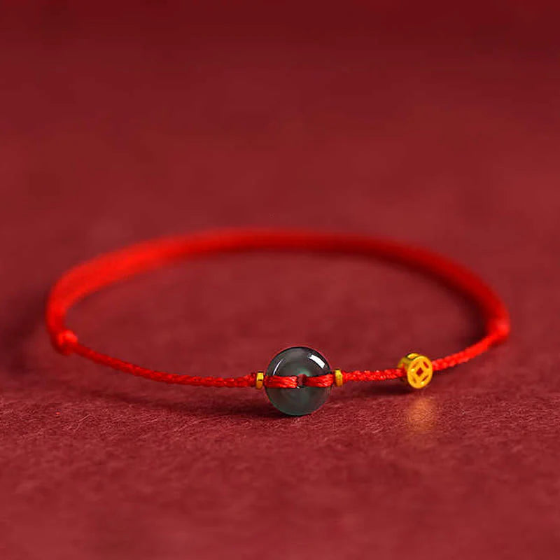 Buddha Stones Peace Buckle Copper Coins Jade Red String Connection Bracelet Anklet