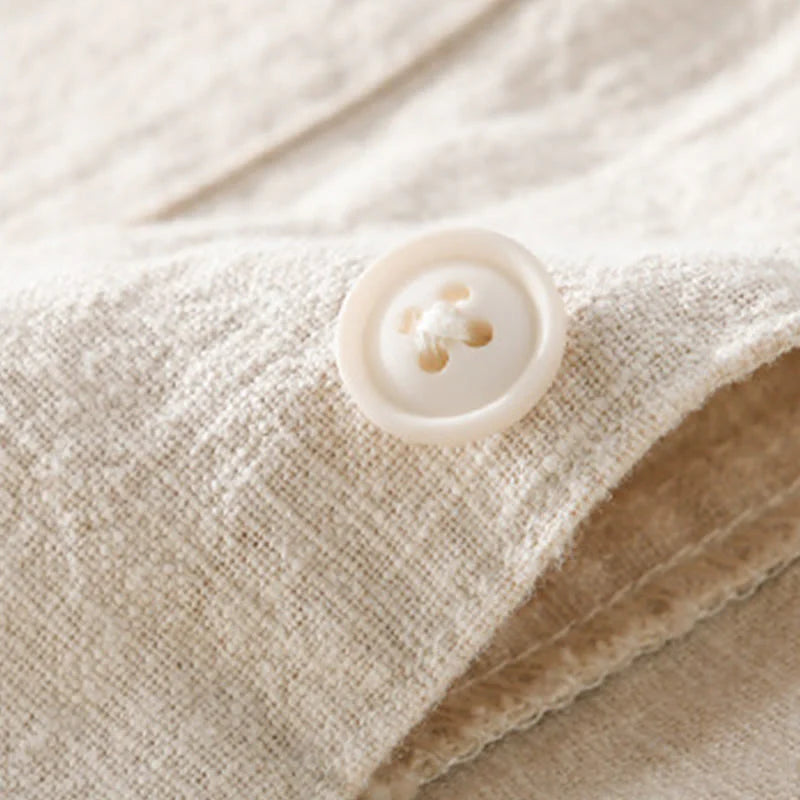 Buddha Stones Commute Fall Solid Color Lapel Men's Long Sleeve Cotton Linen Shirt With Pocket
