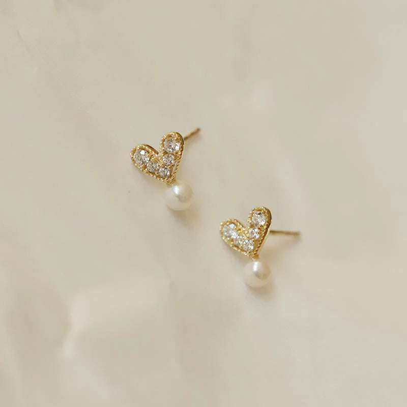 Buddha Stones 925 Sterling Silver Plated With Gold Heart Design Sincerity Earrings