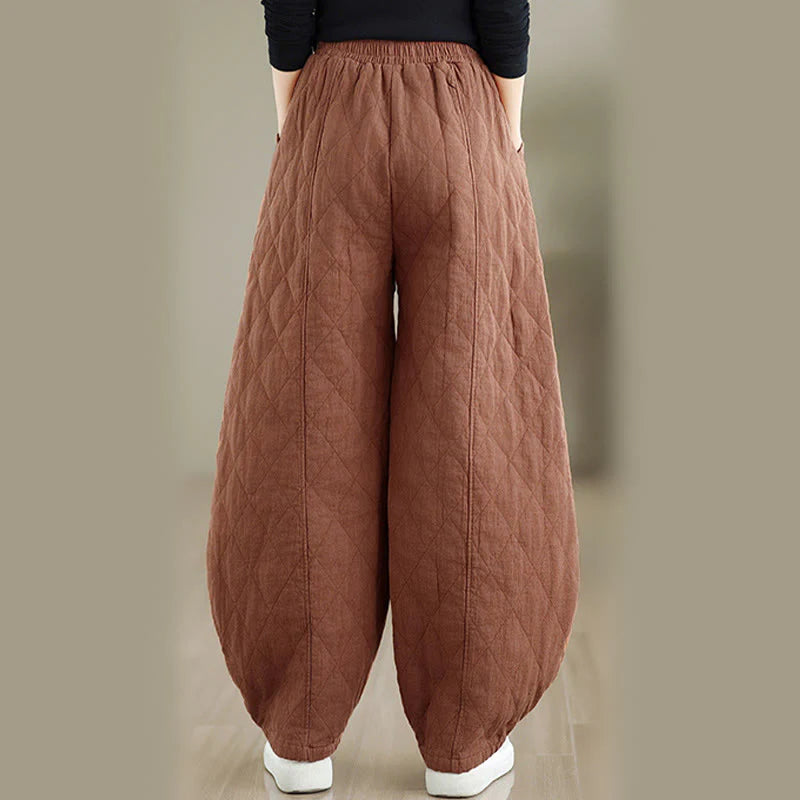 Buddha Stones Winter Diamond Pattern Cotton Women's Pants With Pockets