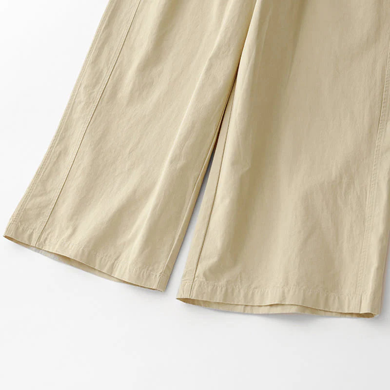Buddha Stones Spring Commute Solid Color High Waist Women's Wide Leg Cotton Linen Pants With Pockets