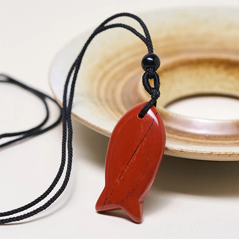 Buddha Stones Koi Fish Pink Crystal Indian Agate Amethyst Topaz Red Jasper Success Warmth Necklace Pendant
