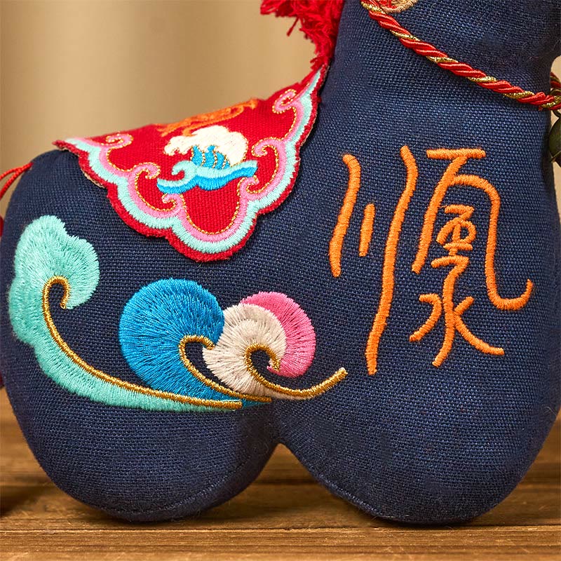 Buddha Stones Year of the Horse Copper Red String Fu Character Embroidery Prosperity Home Decoration