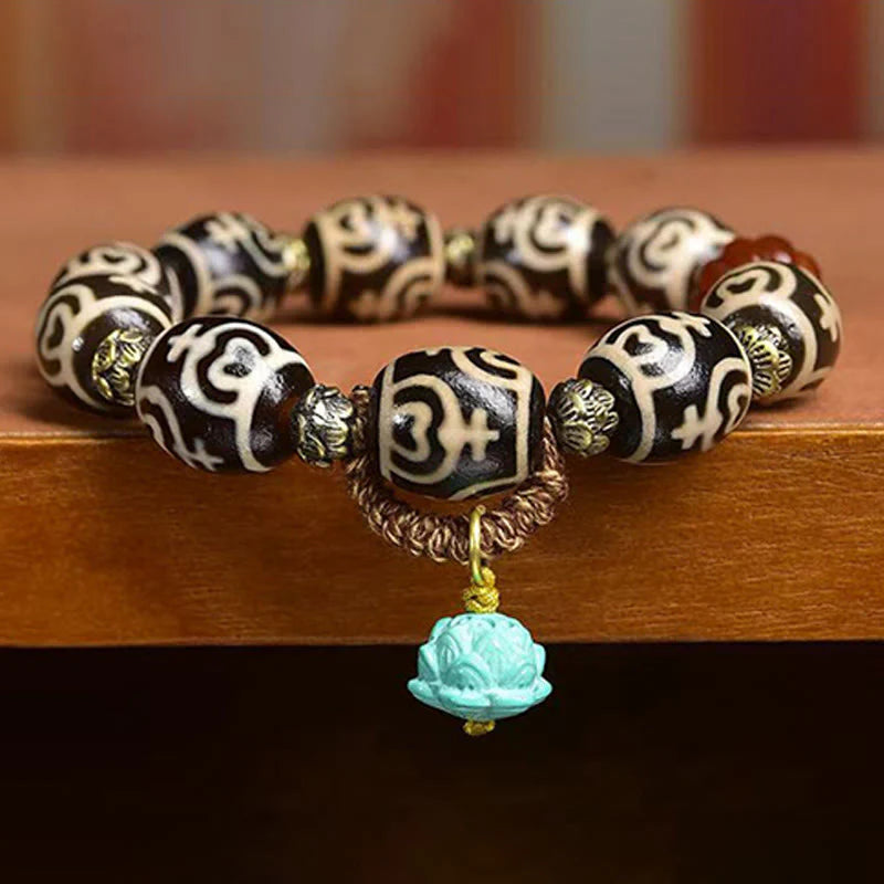 Buddha Stones Tibetan Lightning Treasure Vase Dzi Bead The Lord of the Corpse Forest Power Bracelet