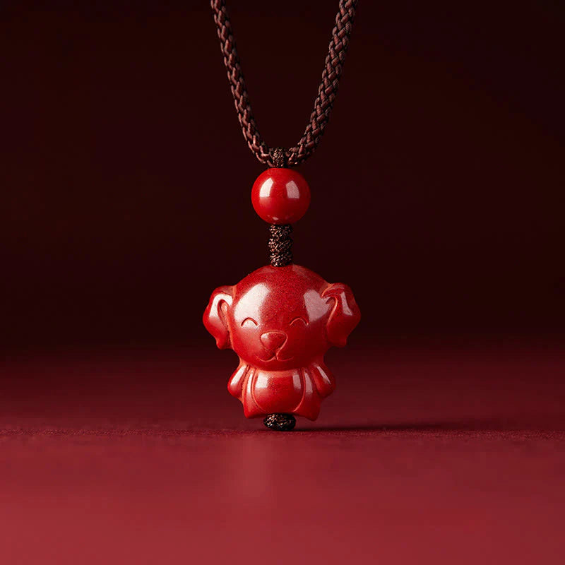 Buddha Stones Year Of The Horse Chinese Zodiac Engraved Design Cinnabar Blessing Rope Necklace Pendants