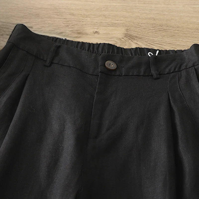 Buddha Stones Women's Fall Commute Solid Color Zipper Design Cotton Wide Leg Pants With Pockets