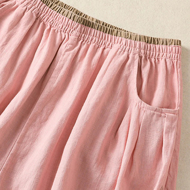 Buddha Stones Casual Embroidery Women's Cotton Linen 7-8 Length Harem Pants With Pockets
