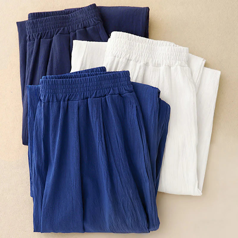 Buddha Stones Commute Solid Color Women's Harem Elastic Waist Cotton 7-8 Length Pants With Pockets