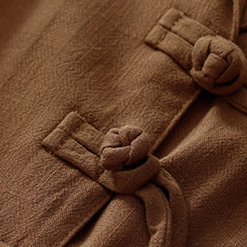 Buddha Stones Women's Cotton Linen Frog-Button Long Sleeve Jacket With Pockets