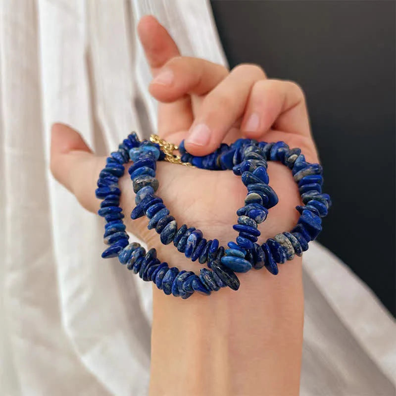 Buddha Stones Natural Irregular Design Lapis Lazuli Lazurite Positive Bracelet
