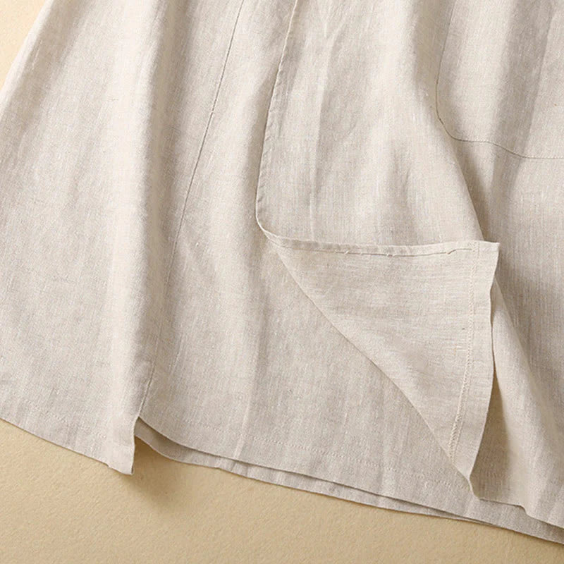 Buddha Stones Vintage Summer Asymmetrical High Waist Women's Cotton Linen Skirt With Pockets