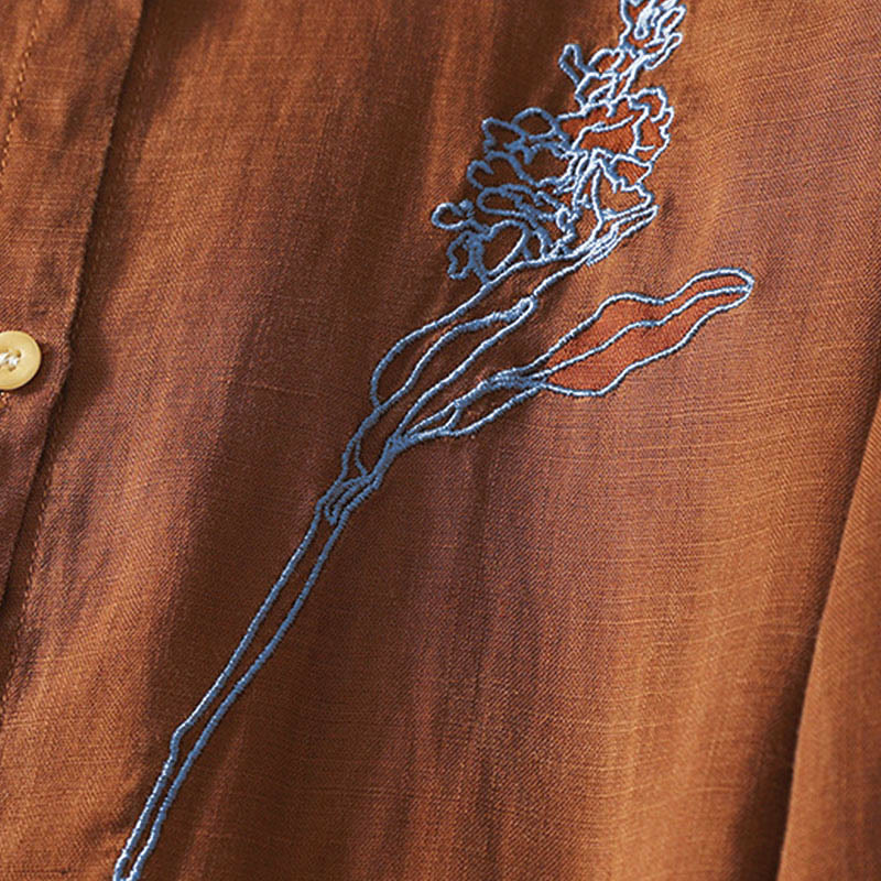 Buddha Stones Spring Embroidered Flower Long Sleeve Women's Buttons Shirt
