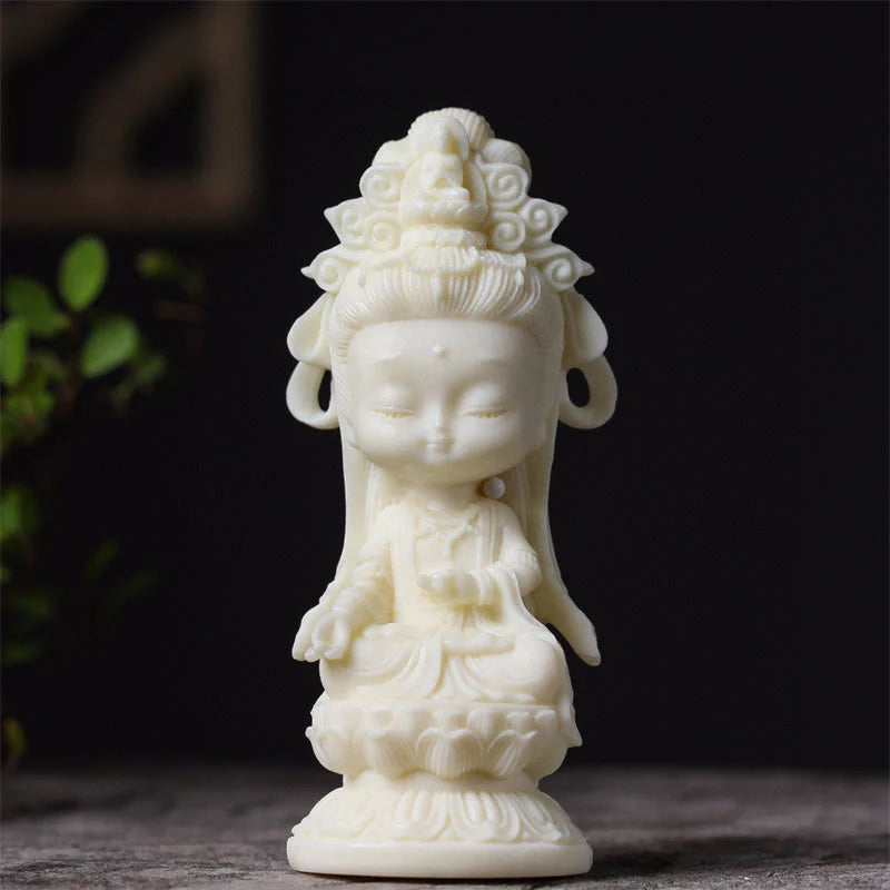 Buddha Stones Mini Ivory Fruit Kwan Yin Avalokitesvara Lotus Wealth Desk Decoration