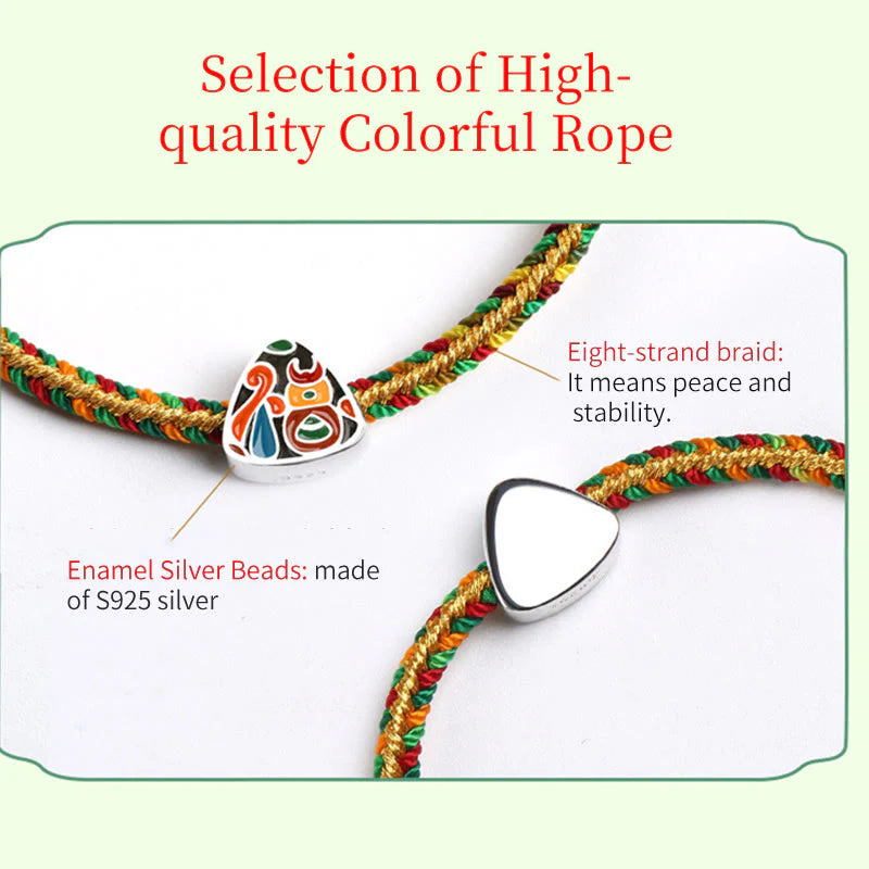 Buddha Stones 925 Sterling Silver Dragon Boat Festival Fu Character Zongzi Pattern Luck Handmade Multicolored Child Adult Bracelet