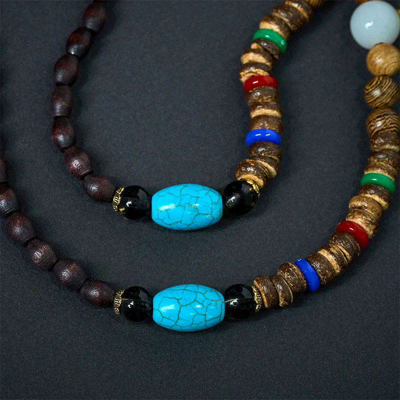 Buddha Stones Vintage Nepal Avalokitesvara Harmony Coconut Shell Beads Pendant Necklace