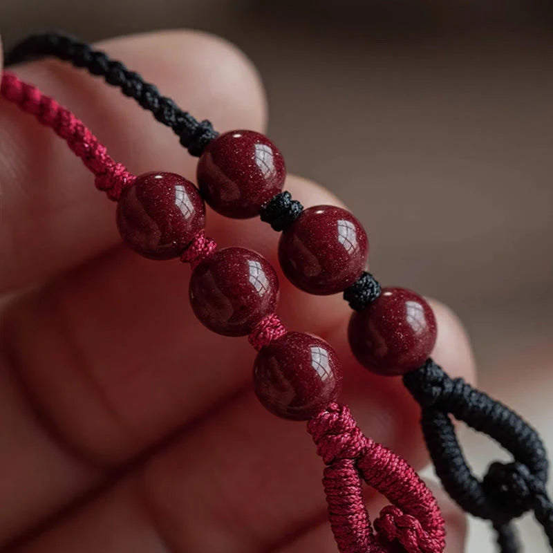 Buddha Stones Handmade Cinnabar Beads Calm Blessing Braided Rope Bracelet