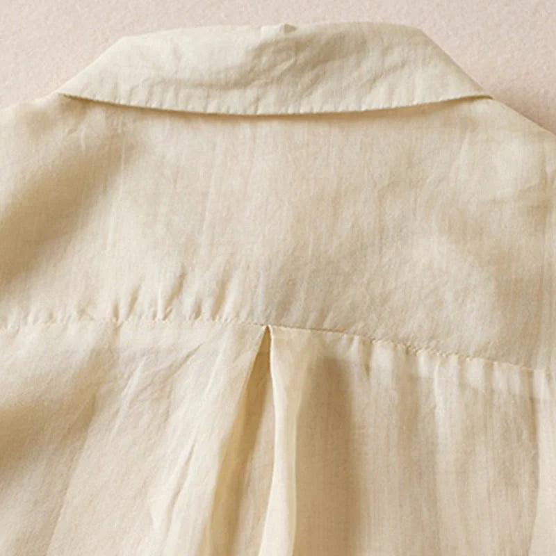 Buddha Stones Retro Plain Fake Two Pieces Button Half Sleeve Design Women's Cotton Linen Shirt