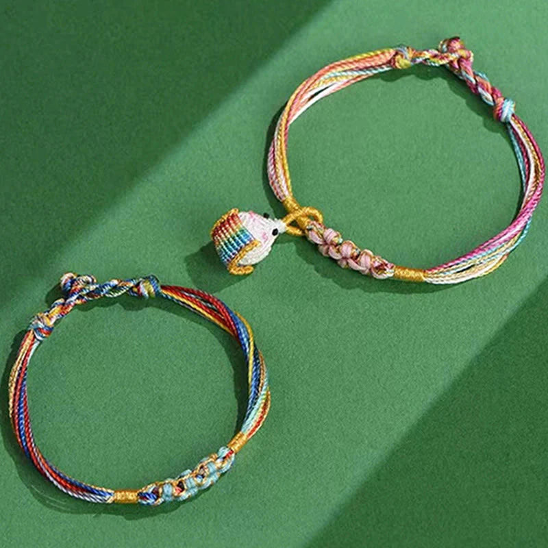 Buddha Stones Colorful Rope Peach Blossom Knot Zongzi Braided Bracelet