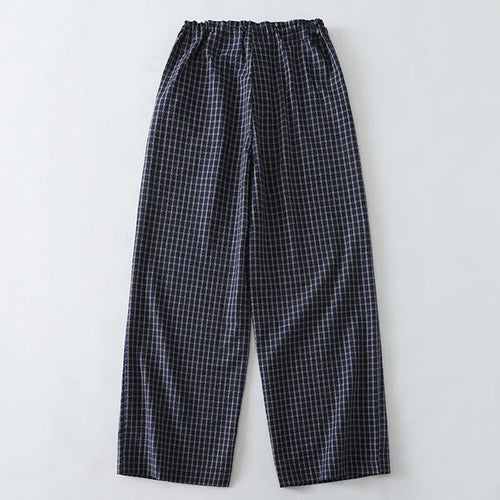 Buddha Stones Casual Plaid Pattern Women's Cotton Wide Leg Pants With Pockets