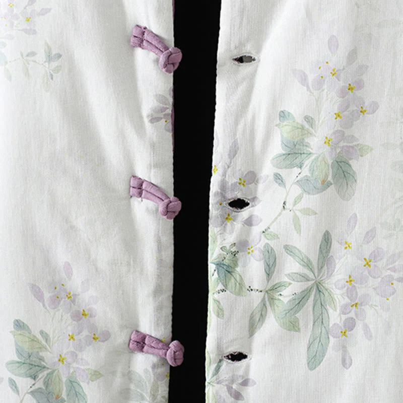 Buddha Stones Women's Purple Flower Leaves Frog-Button Design Long Sleeve Thermal Jacket