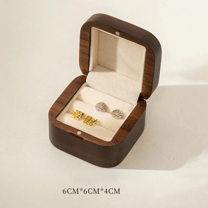 Buddha Stones Retro Handmade Black Walnut Wood Ring Jewelry Storage Box Leaf Wooden Gift Box