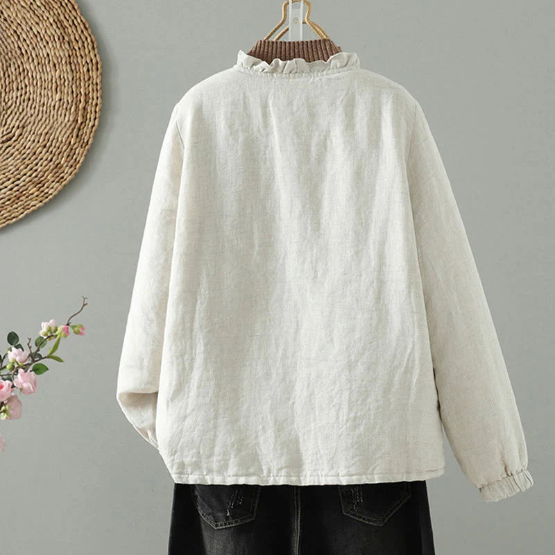 Buddha Stones Casual Buttons Women's Long Sleeve Cotton Jacket With Pockets